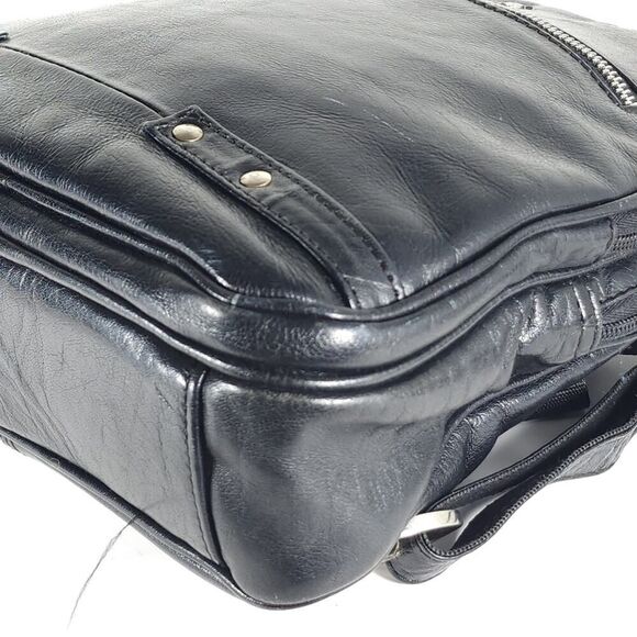 Ashwood Black Glazed Leather Medium Multi Compartments Purse Handbag Backpack - Picture 15 of 16